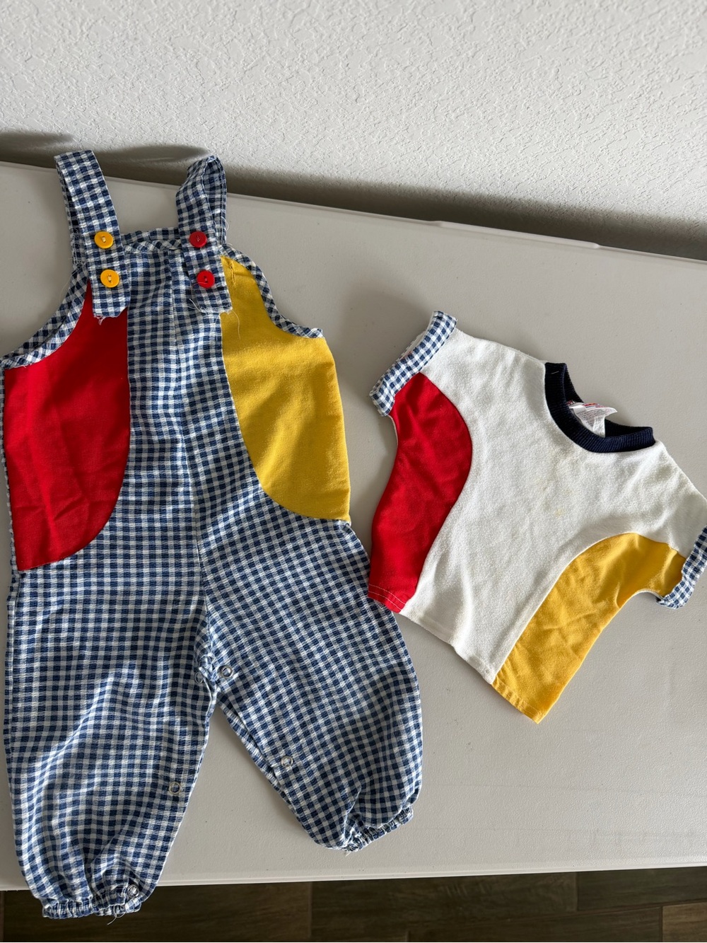 McDonald’s McKids Vintage Kids Gingham Overalls and Tee - Red, Yellow, Blue